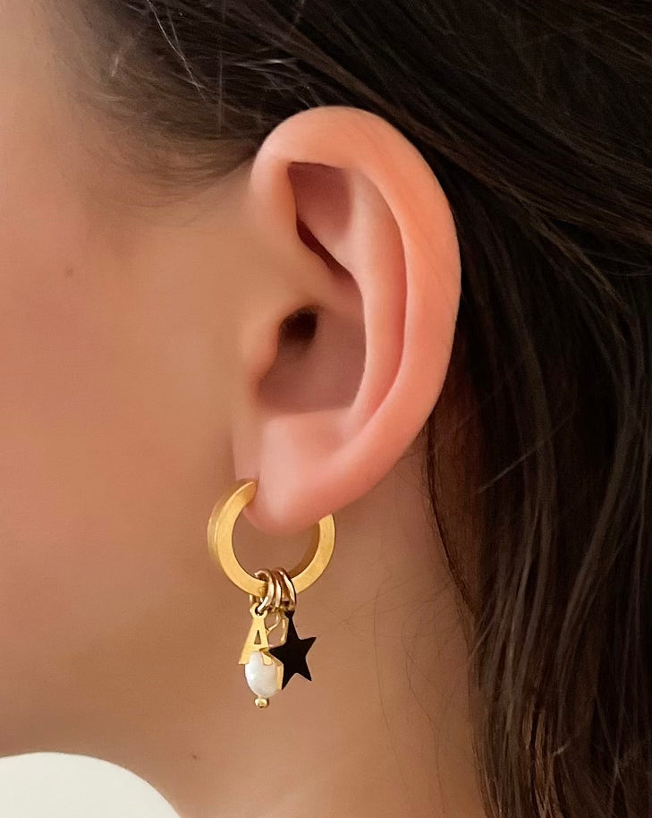 Initial earrings pearl star