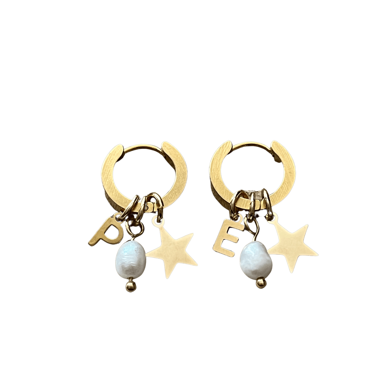 Initial earrings pearl star