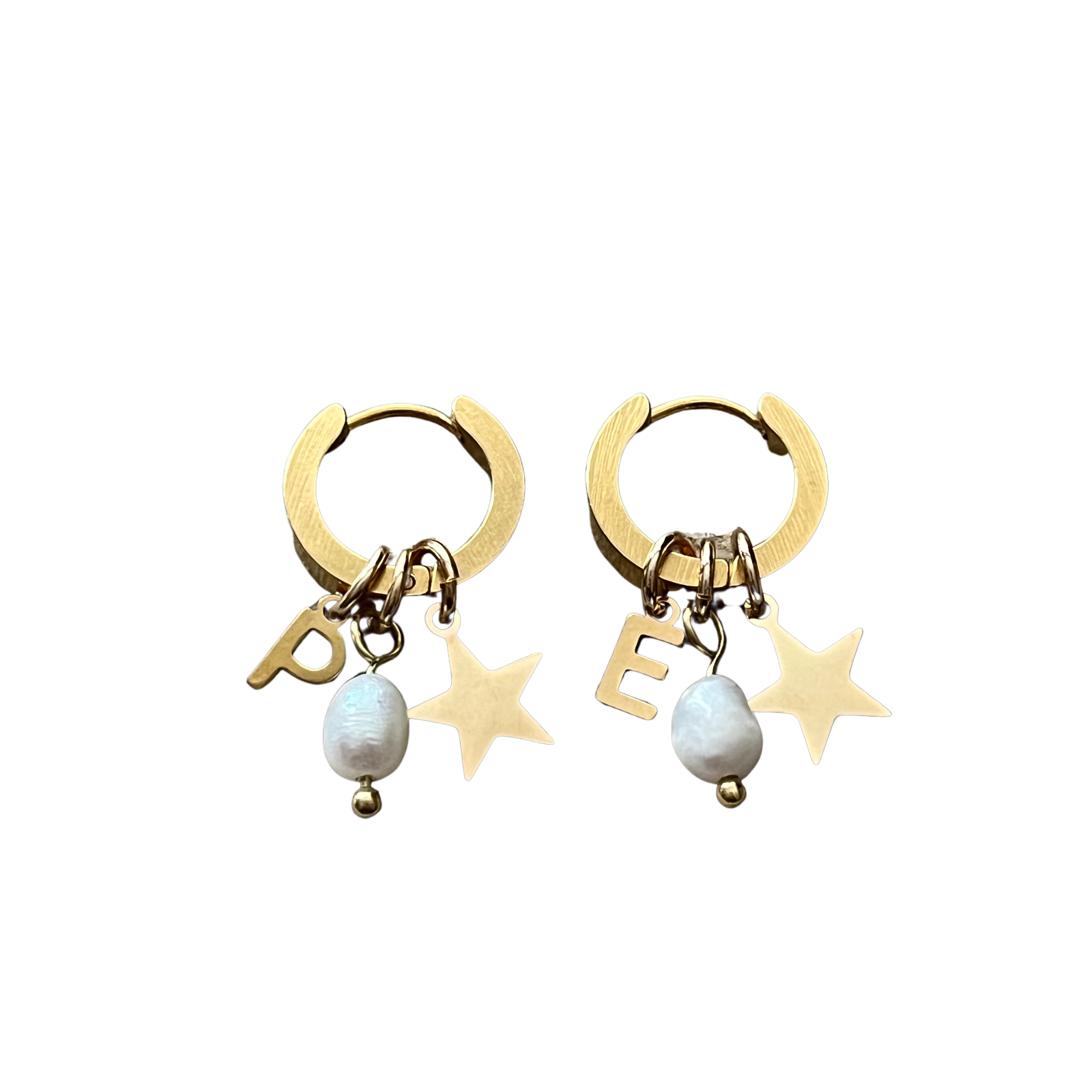 Initial earrings pearl star